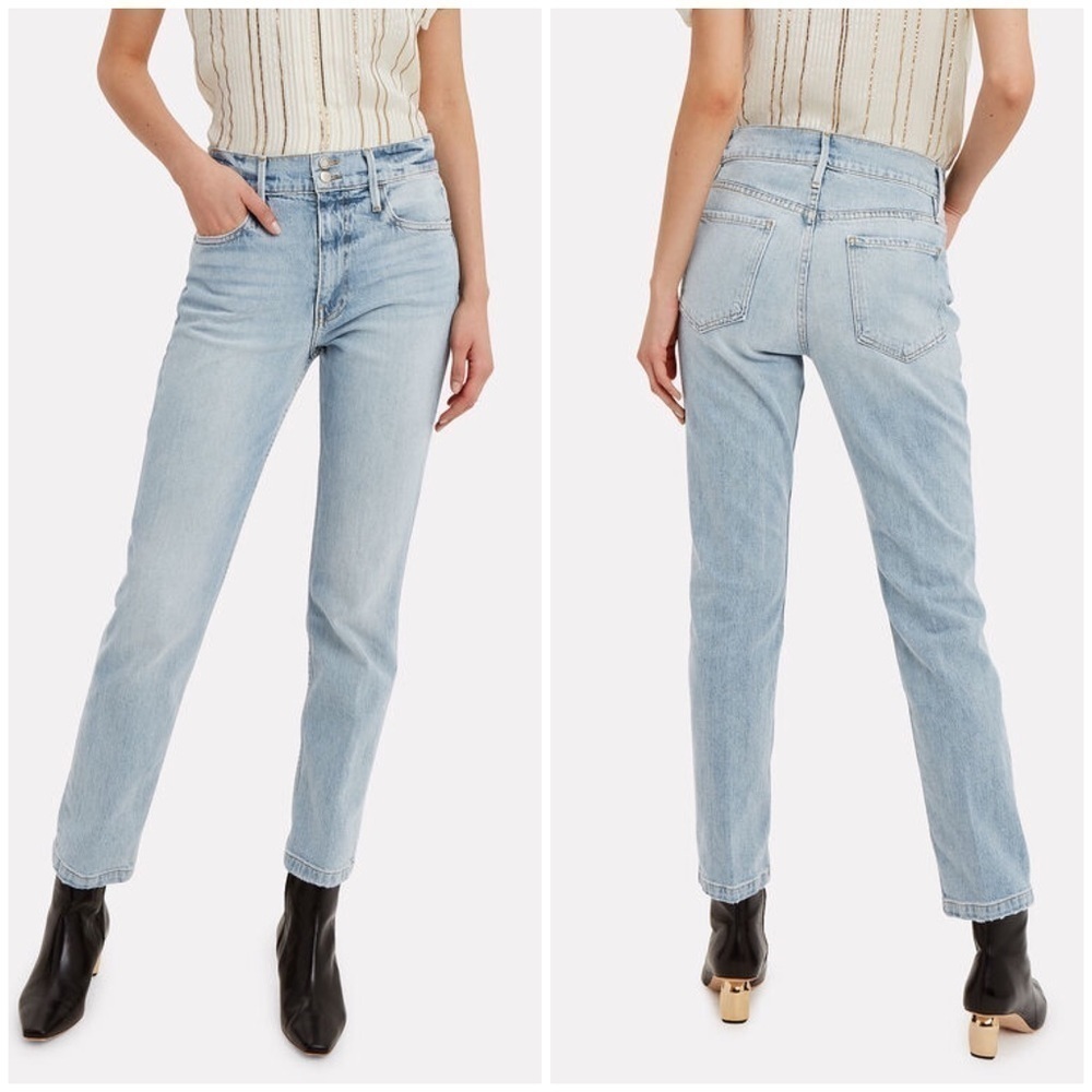 New Frame Heritage Le Sylvie Slender Straight Jeans High Rise Bianca Sz 31